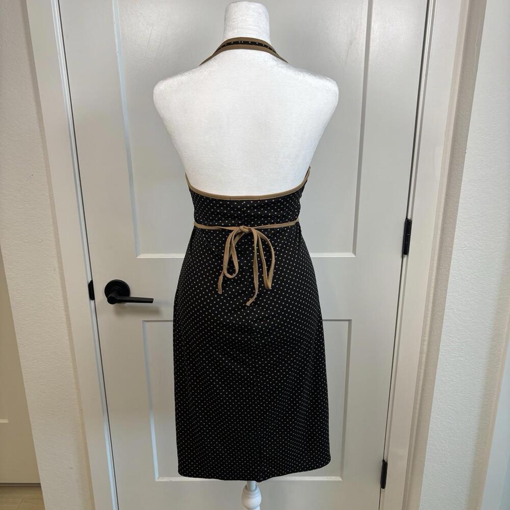 VTG Y2K Polka Dot Halter Mini Dress 90s 2000s Size L Black LBD Vacation Made USA - Picture 4 of 7